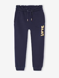 Meisje-Sport collectie-Joggingbroek van fleece met motief op de broekspijp voor meisjes