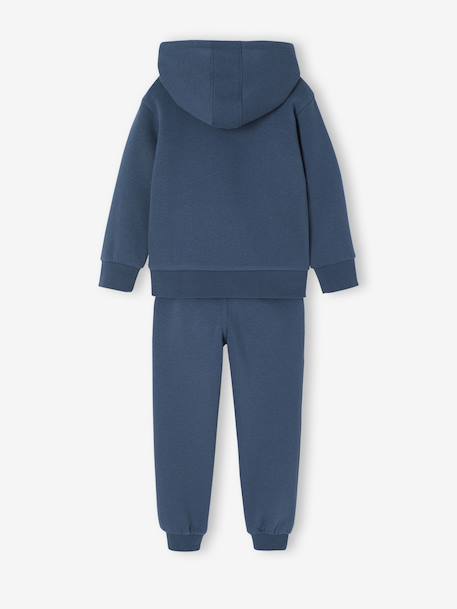 Ensemble Sport Garçon Sweat Capuche imprimé + Jogging Uni bleu pétrole+bordeaux+caramel+lichen - vertbaudet enfant 