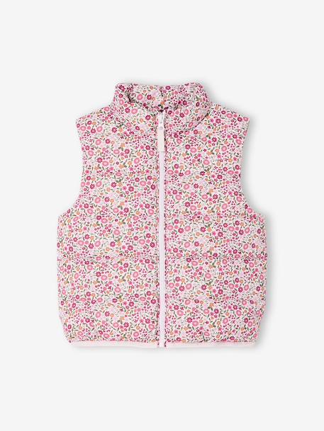 Doudoune fille sans manches motifs fleurs rose imprimé - vertbaudet enfant 