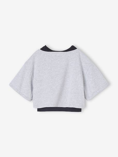 Tee-shirt sport cropped 2 en 1 avec brassière fille gris chiné - vertbaudet enfant 