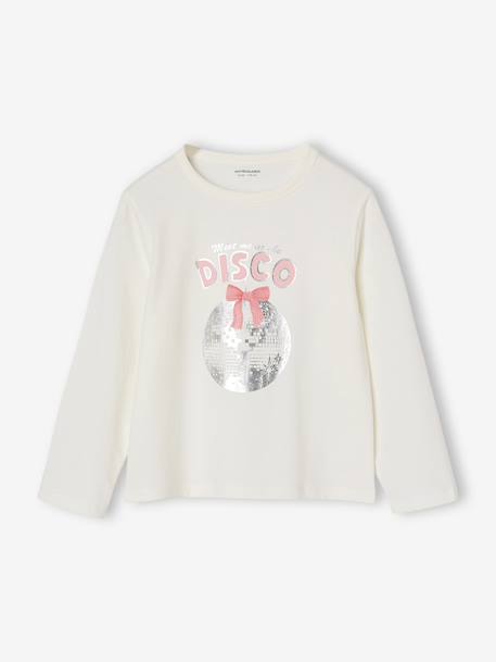 Meisjes-T-shirt met lange mouwen en metallic animatie antraciet+dennen+wit - vertbaudet enfant 