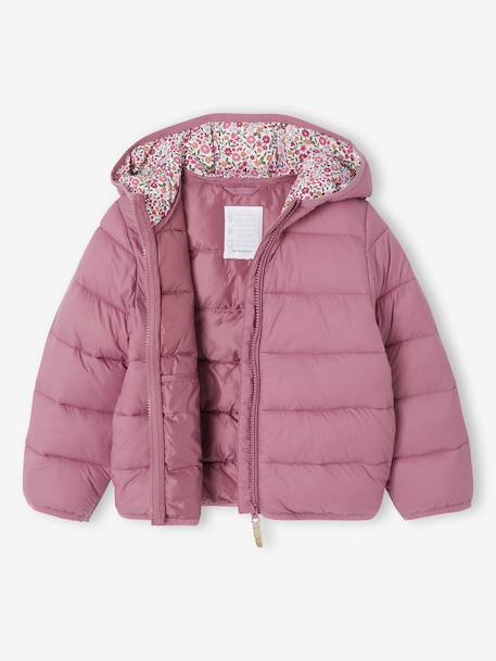 Doudoune fille légère à capuche marine+vert de gris+vieux rose - vertbaudet enfant 