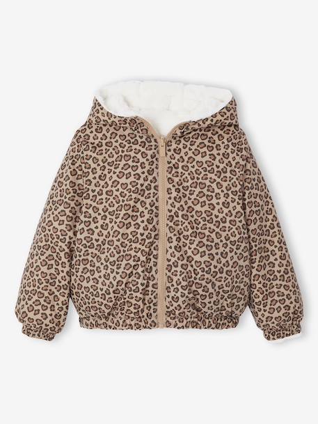 Coupe-vent fille à capuche réversible léopard/sherpa beige - vertbaudet enfant 