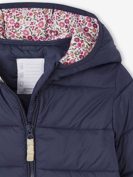 Lichtgewicht donsjas met capuchon voor meisjes groengrijs+marineblauw+oudroze - vertbaudet enfant 