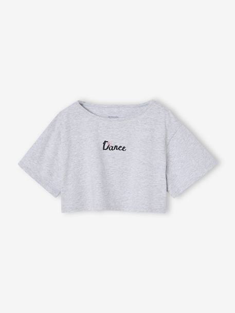 Tee-shirt sport cropped 2 en 1 avec brassière fille gris chiné - vertbaudet enfant 