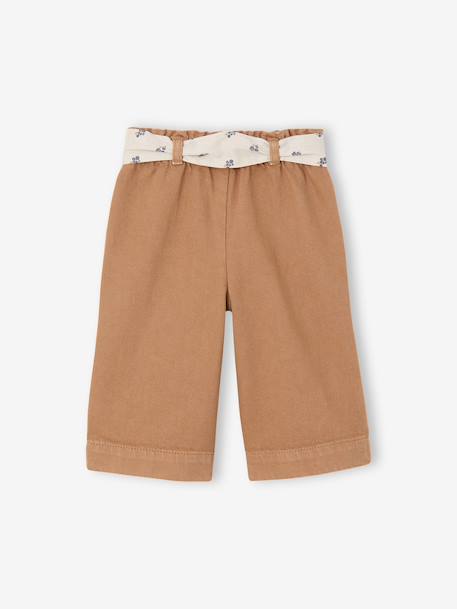 Wijde broek met kleur babymeisje met riem om te strikken donkerpaars+karamel - vertbaudet enfant 