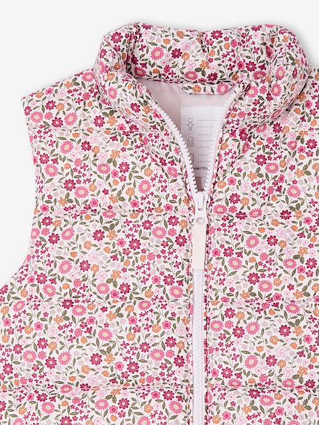 Doudoune fille sans manches motifs fleurs rose imprimé - vertbaudet enfant 