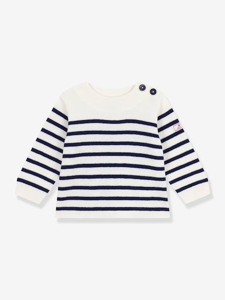 Gestreept baby trui van PETIT BATEAU in wol en katoen. ecru - vertbaudet enfant 