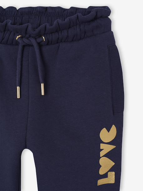 Joggingbroek van fleece met motief op de broekspijp voor meisjes marineblauw+rozen+saliegroen - vertbaudet enfant 