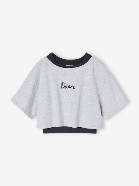 Tee-shirt sport cropped 2 en 1 avec brassière fille gris chiné - vertbaudet enfant 
