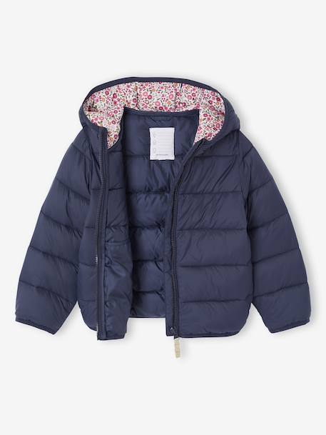Doudoune fille légère à capuche marine+vert de gris+vieux rose - vertbaudet enfant 
