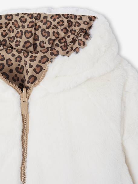 Coupe-vent fille à capuche réversible léopard/sherpa beige - vertbaudet enfant 