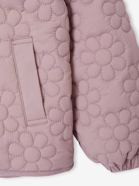 Doudoune fille légère à capuche motifs fleurs mauve+vert de gris - vertbaudet enfant 