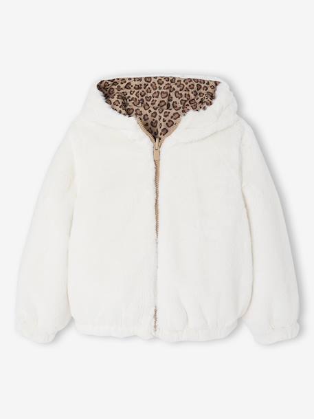 Coupe-vent fille à capuche réversible léopard/sherpa beige - vertbaudet enfant 