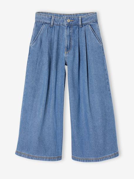 Wijde jeans met plooien voor meisjes denimgrijs+middenblauw - vertbaudet enfant 