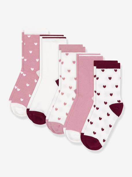 Fille-Lot de 5 paires de chaussettes enfant en coton imprimé coeurs Petit Bateau