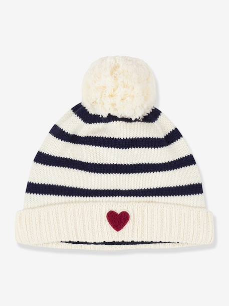 Bonnet bébé rayé tricot doublé polaire marine - vertbaudet enfant 