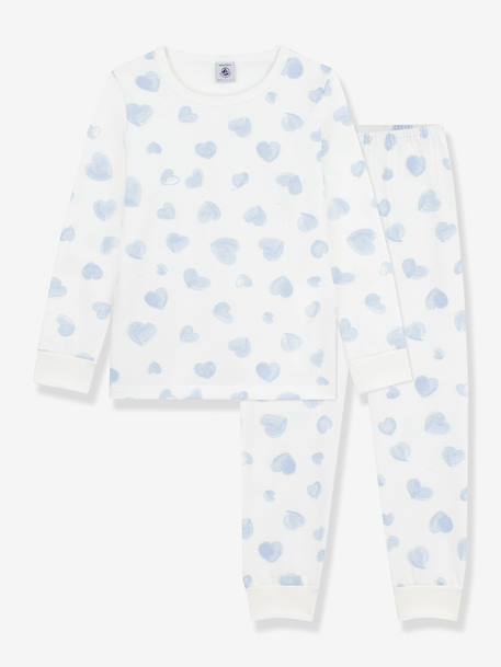 Pyjama enfant en molleton imprimé coeurs bleu clair - vertbaudet enfant 