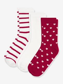 Fille-Sous-vêtement-Lot de 3 paires de chaussettes coton motifs coeurs