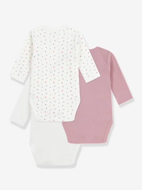 Lot de 3 bodies croisés en coton imprimé bébé rose - vertbaudet enfant 