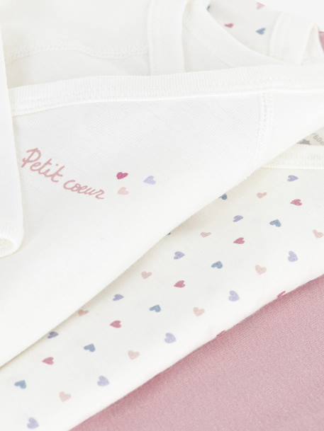 Set van 3 overslagbody's van bedrukt katoen voor baby's PETIT BATEAU rozen - vertbaudet enfant 