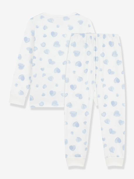 Kinderpyjama van fleece met hartjesprint PETIT BATEAU lichtblauw - vertbaudet enfant 