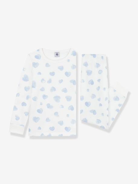 Kinderpyjama van fleece met hartjesprint PETIT BATEAU lichtblauw - vertbaudet enfant 