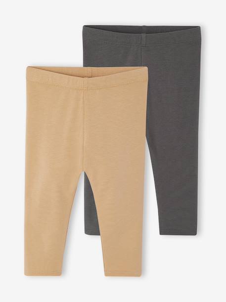 Lot de 2 leggings bébé fille BASICS écru+LOT MARINE GRISE+ocre - vertbaudet enfant 