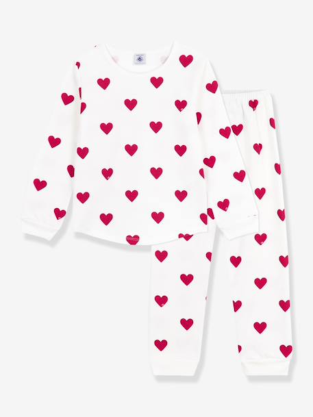 Pyjama voor kinderen met PETIT BATEAU-hartjesprint wit - vertbaudet enfant 