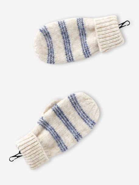 Ensemble rayé fille bonnet + snood + moufles/gants vanille - vertbaudet enfant 