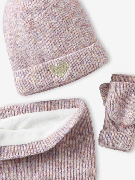 Ensemble fille bonnet, snood, moufles/mitaines avec badge coeur écru+marine+rose poudré - vertbaudet enfant 