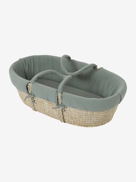 Couffin bébé en fibres naturelles tressées beige+vert sauge - vertbaudet enfant 