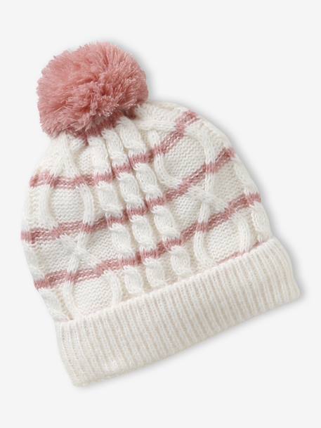Ensemble torsadé fille bonnet + snood + moufles/gants écru - vertbaudet enfant 