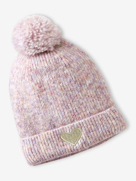 Ensemble fille bonnet, snood, moufles/mitaines avec badge coeur écru+marine+rose poudré - vertbaudet enfant 