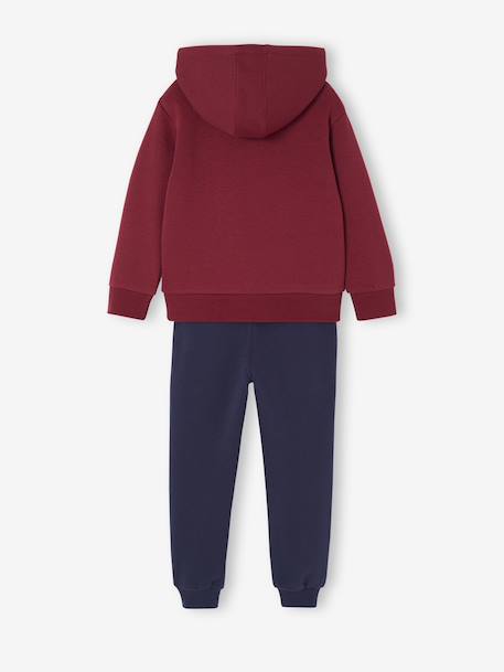 Sportieve set voor jongens met sweater met capuchon en print + effen joggingbroek bordeauxrood+karamel+korstmos+petrolblauw - vertbaudet enfant 