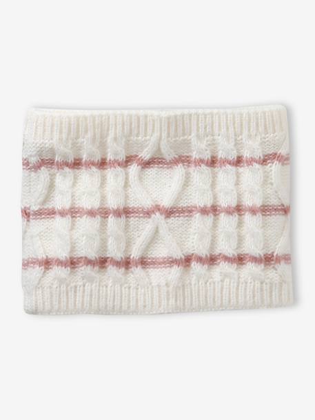 Ensemble torsadé fille bonnet + snood + moufles/gants écru - vertbaudet enfant 