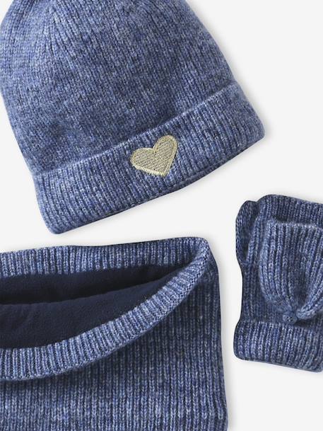 Ensemble fille bonnet, snood, moufles/mitaines avec badge coeur marine - vertbaudet enfant 