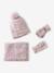 Meisjes set muts « C½ur » + snood + wanten/handschoenen ecru+marineblauw+roze (poederkleur) - vertbaudet enfant 