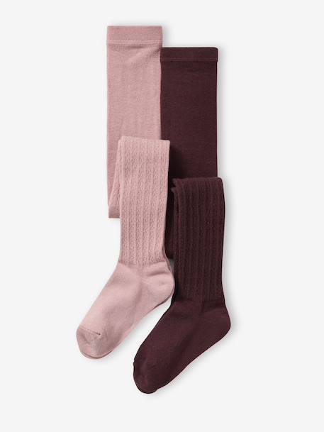 Set van 2 paar gedraaide panty's voor meisjes zachtpaars - vertbaudet enfant 