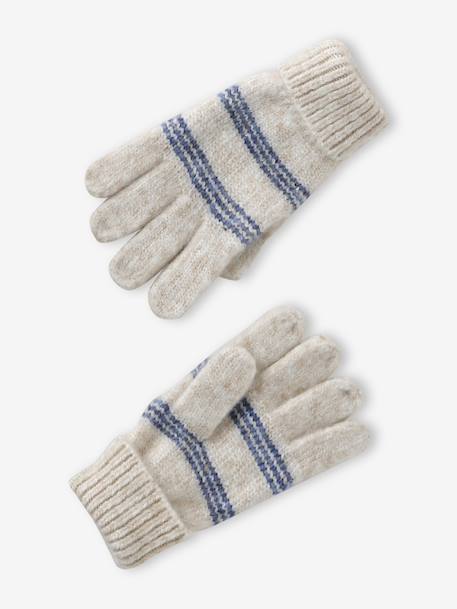 Ensemble rayé fille bonnet + snood + moufles/gants vanille - vertbaudet enfant 