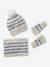 Ensemble rayé fille bonnet + snood + moufles/gants vanille - vertbaudet enfant 