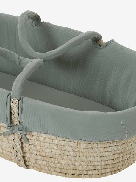 Couffin bébé en fibres naturelles tressées beige+vert sauge - vertbaudet enfant 