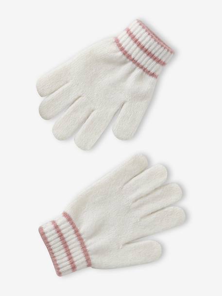 Ensemble torsadé fille bonnet + snood + moufles/gants écru - vertbaudet enfant 