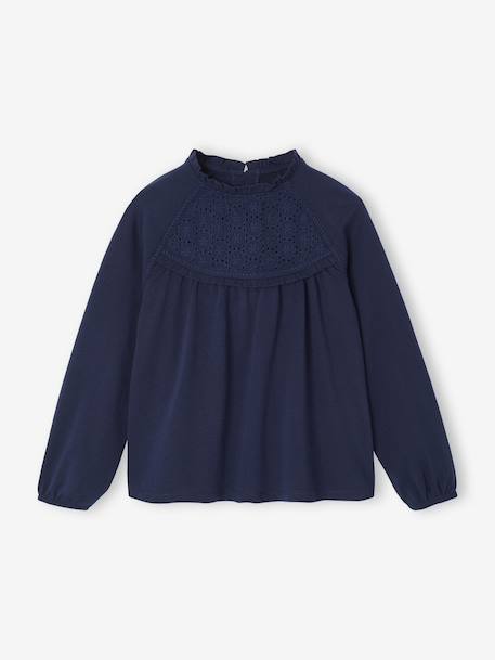 Fille-T-shirt, sous-pull-T-shirt-Tee-shirt blouse fille détail broderie anglaise manches longues