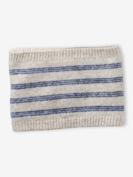 Ensemble rayé fille bonnet + snood + moufles/gants vanille - vertbaudet enfant 