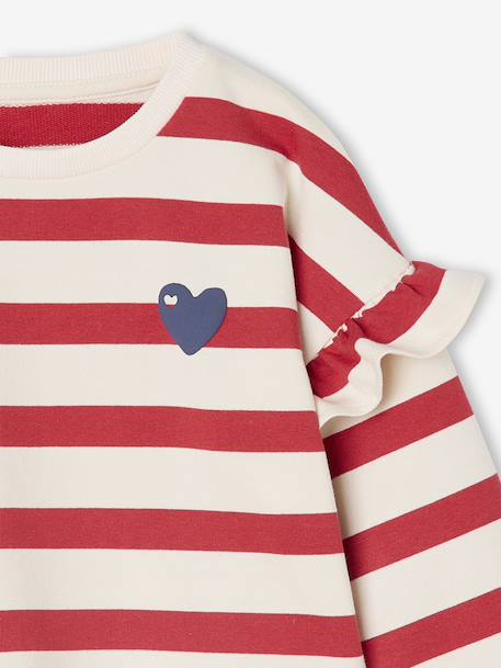 Sweat fille rayé manches à volants marine+rouge+vieux rose - vertbaudet enfant 
