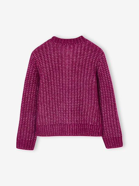 Wijd vest van schuimbreiwerk meisjes donkerpaars+gemêleerd grijs+petrolblauw+rood+roze (poederkleur) - vertbaudet enfant 