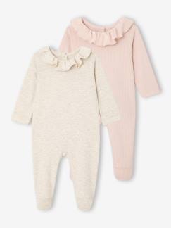 Bébé-Pyjama, surpyjama-Lot de 2 pyjamas bébé fille avec col volanté