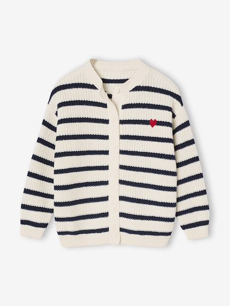 Gilet fille fantaisie en côte perlée blush+écru - vertbaudet enfant 