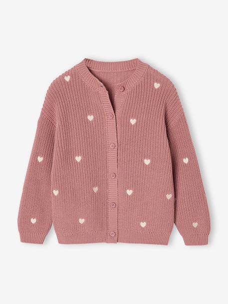 Gilet fille fantaisie en côte perlée blush+écru - vertbaudet enfant 